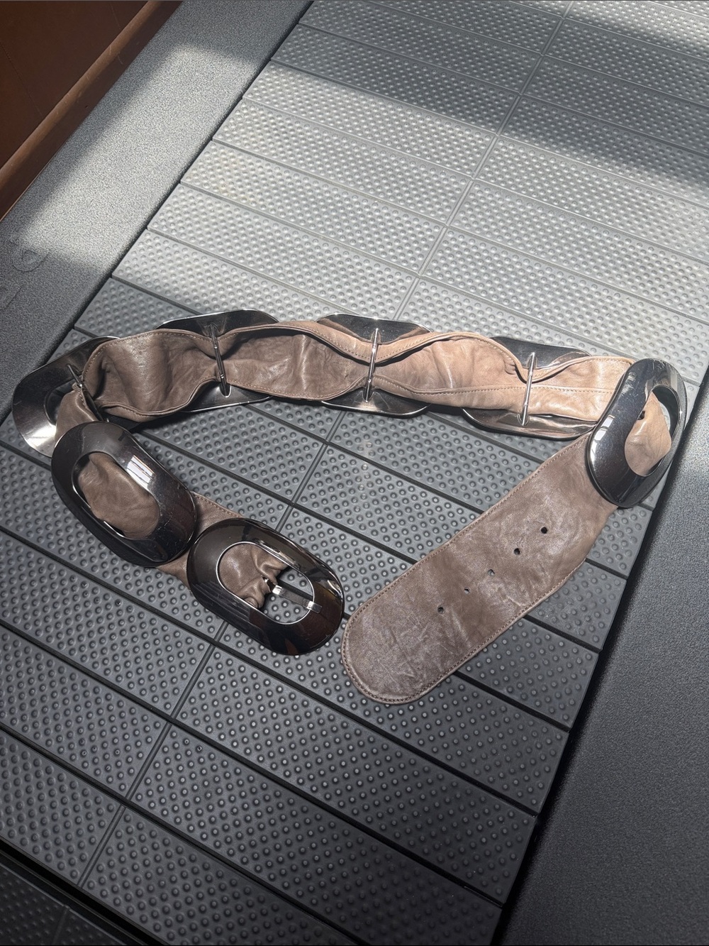 Thomas Wylde Brown Leather Waist Belt with Dark Oval Buckles